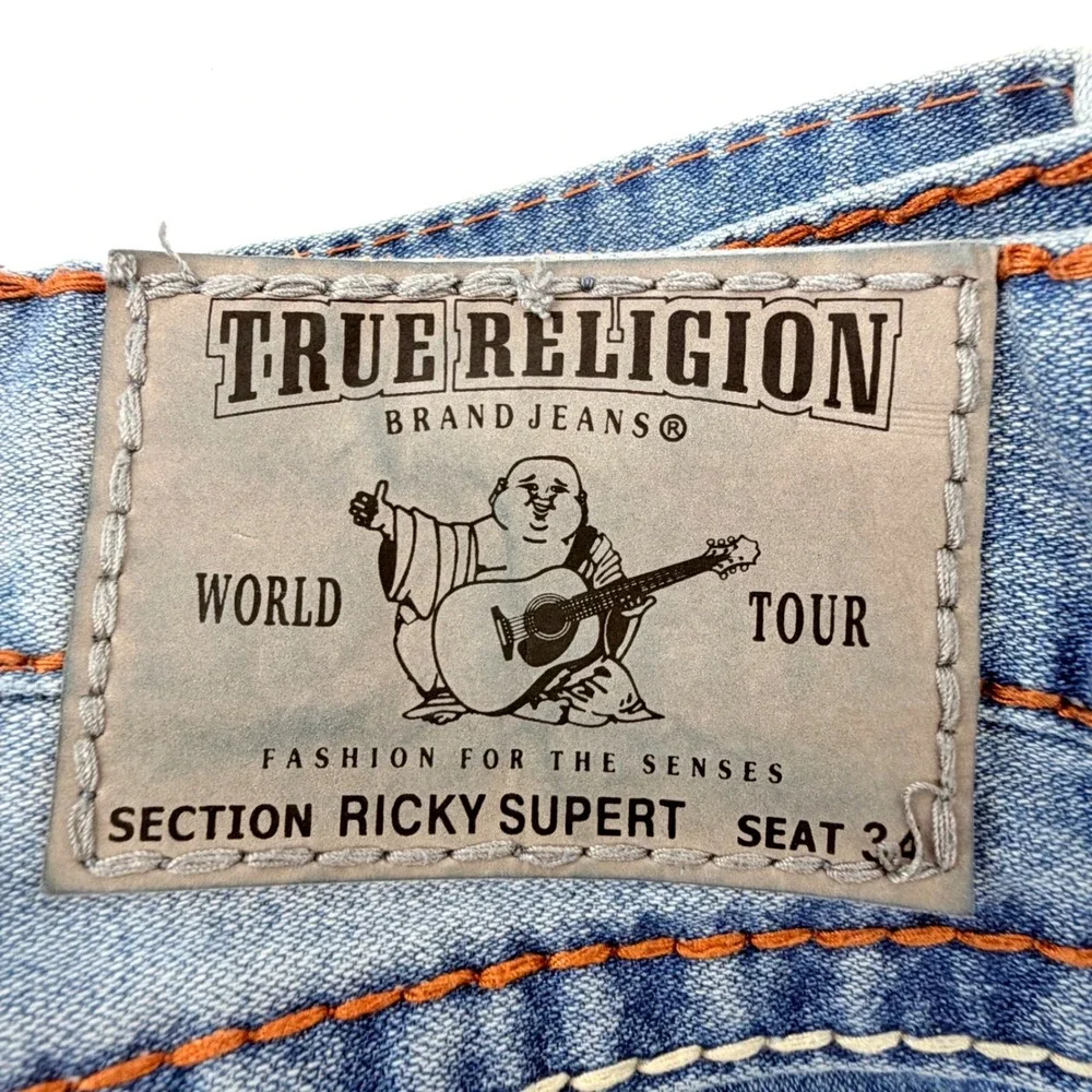 True Religion Ricky Super T Jeans Mens 40 Blue Good Altered Hem Straight Leg
